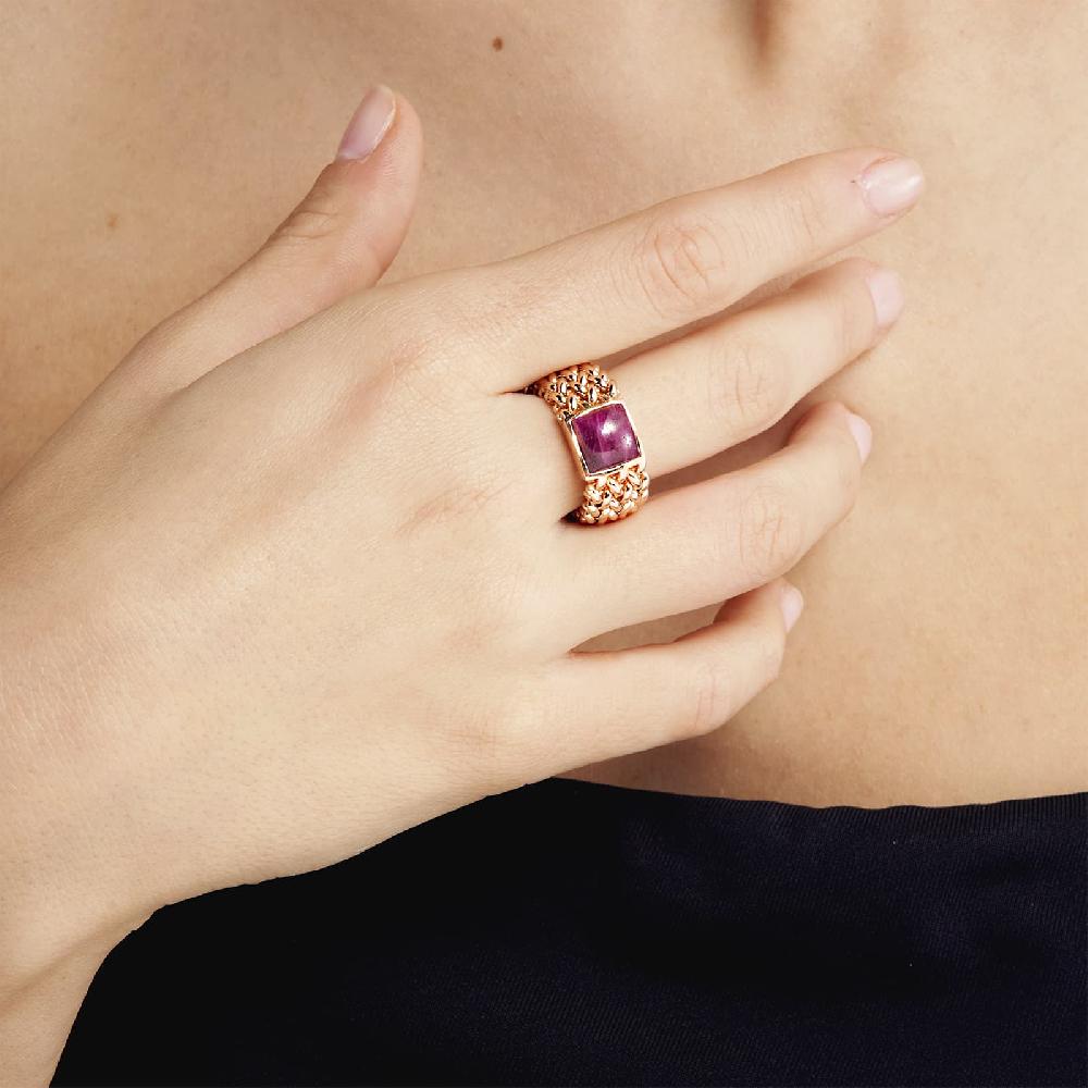 Unoaerre Anello in argento dorato rosa con radice di rubino | UNOAERRE Gioielli Pezzi Unici