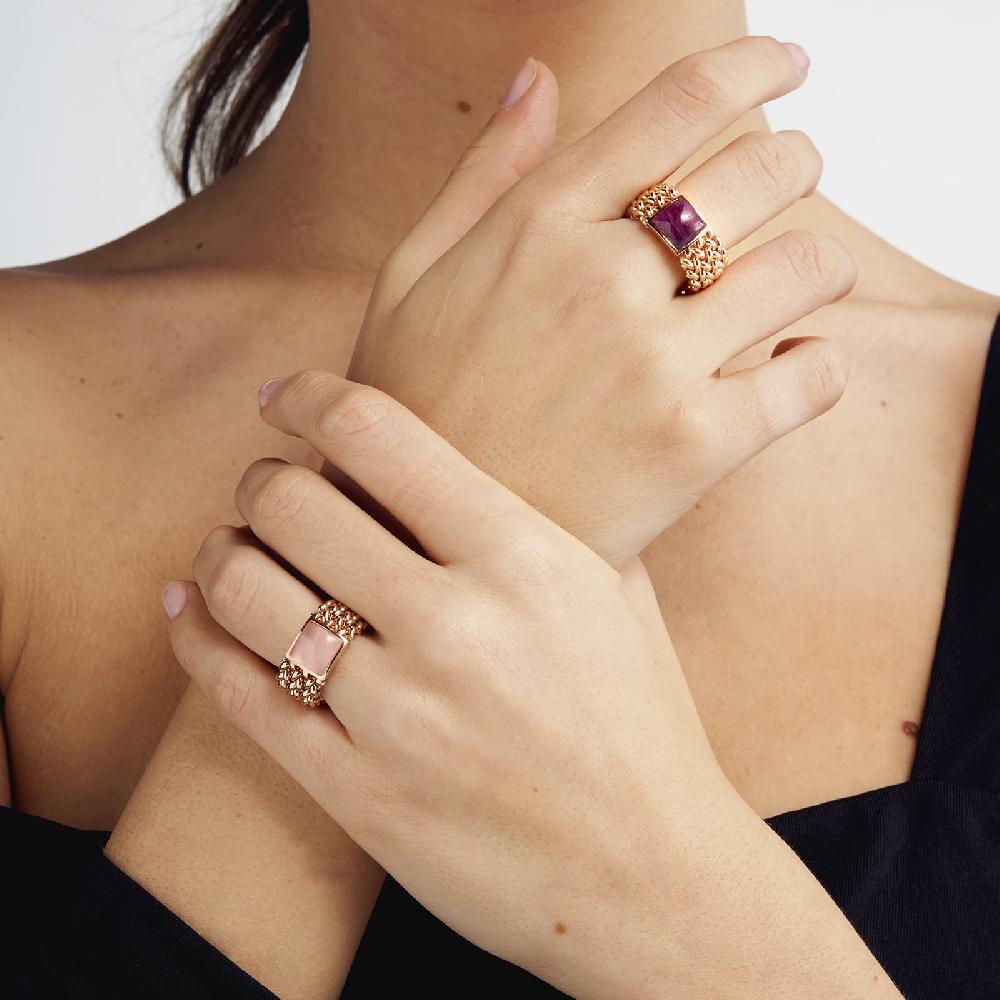Unoaerre Anello in argento dorato rosa con radice di rubino | UNOAERRE Gioielli Pezzi Unici