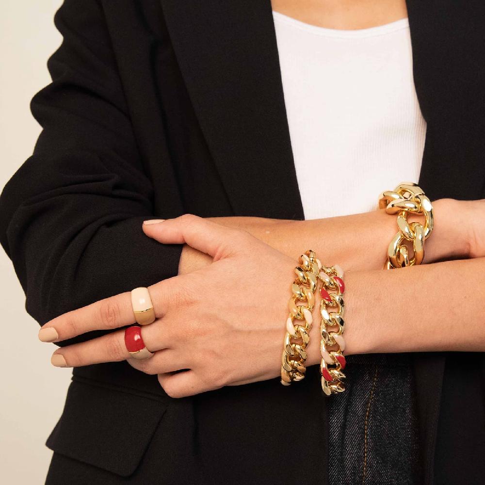 Unoaerre Anello in bronzo dorato con design bombato e smalto beige e nocciola. | UNOAERRE Gioielli Pezzi Unici