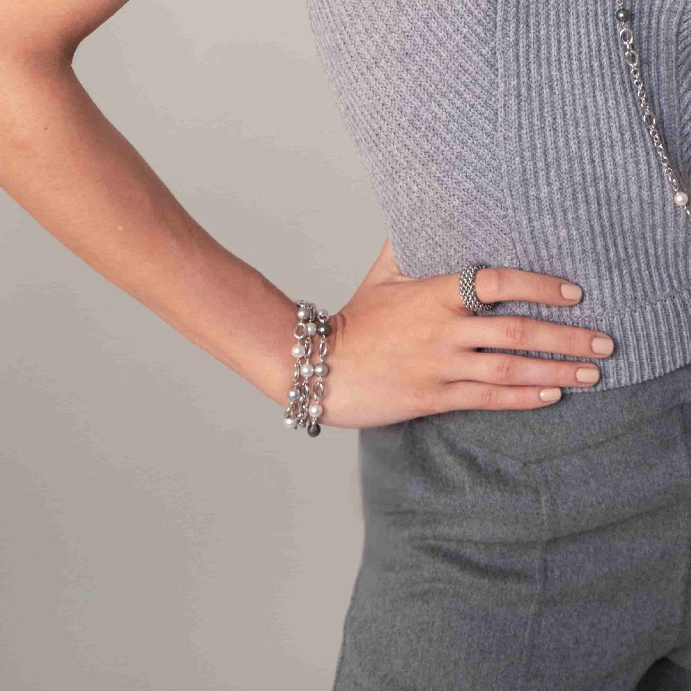 Unoaerre Unoaerre Bracciale in argento con perle bianche e nere | UNOAERRE Gioielli I Più Venduti