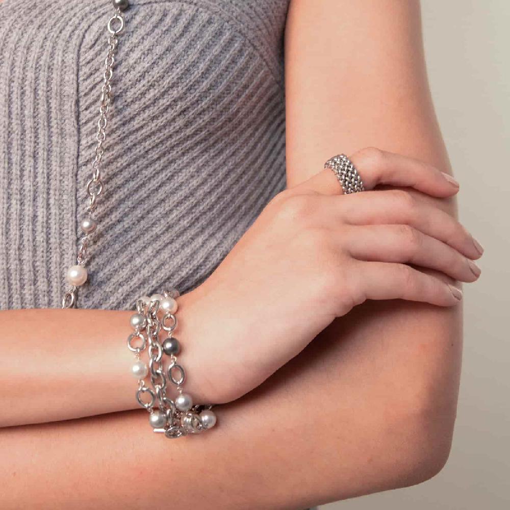 Unoaerre Unoaerre Bracciale in argento con perle bianche e nere | UNOAERRE Gioielli I Più Venduti