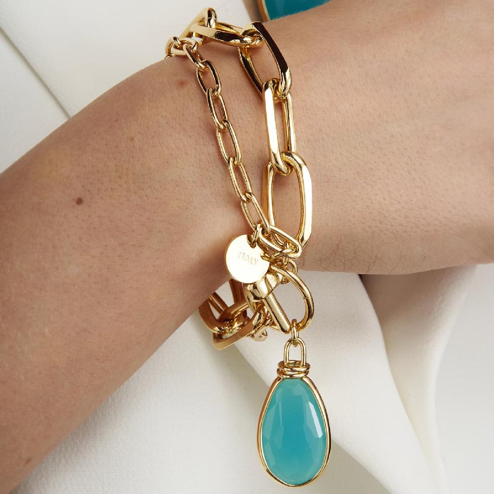 Unoaerre Bracciale in bronzo dorato cristallo turchese | UNOAERRE Gioielli Moda