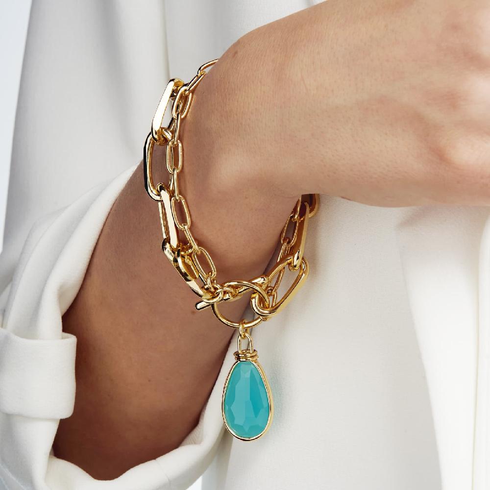 Unoaerre Bracciale in bronzo dorato cristallo turchese | UNOAERRE Gioielli Moda