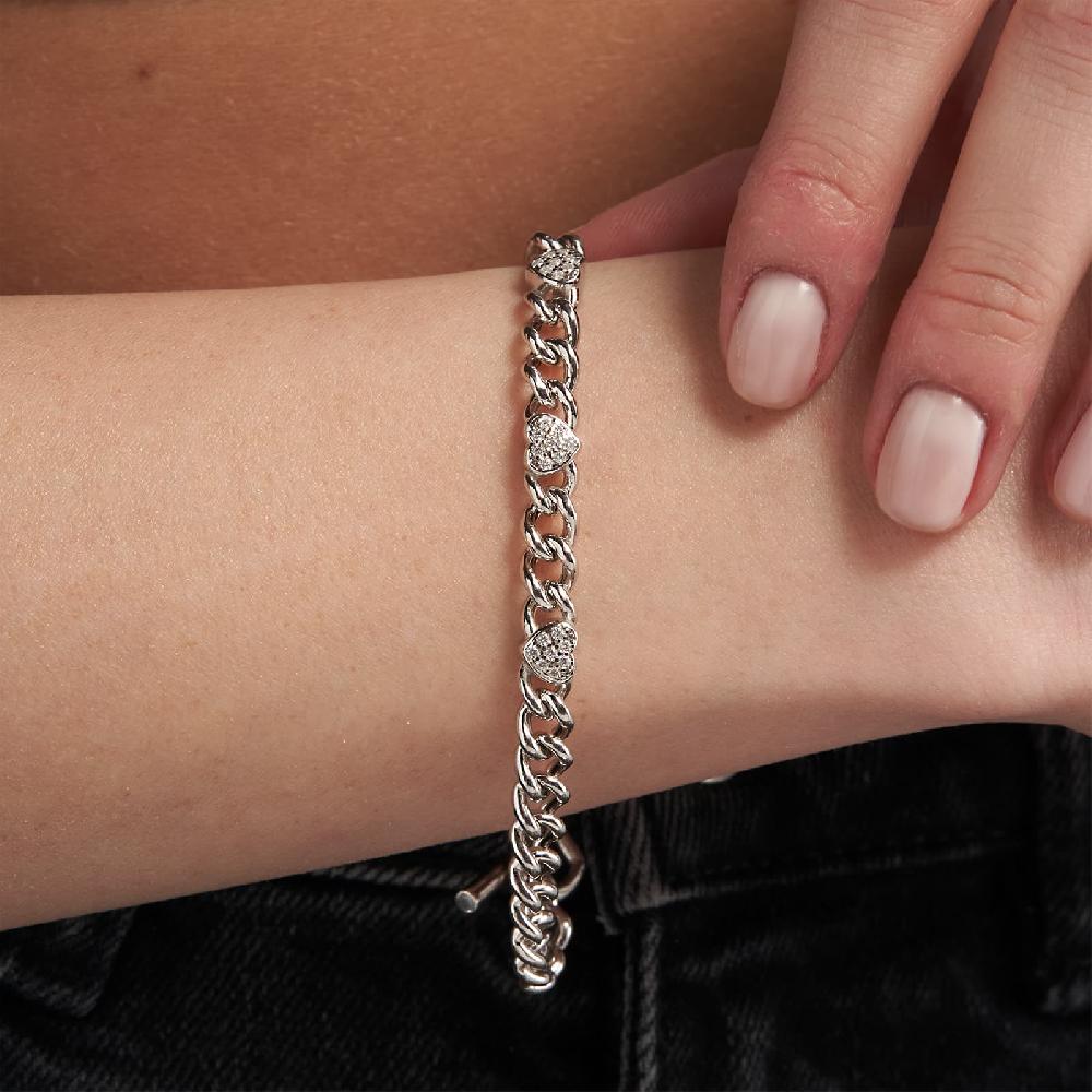 Unoaerre Bracciale in argento rodiato con cuori e cubic zirconia | UNOAERRE Gioielli Promozione Limitata