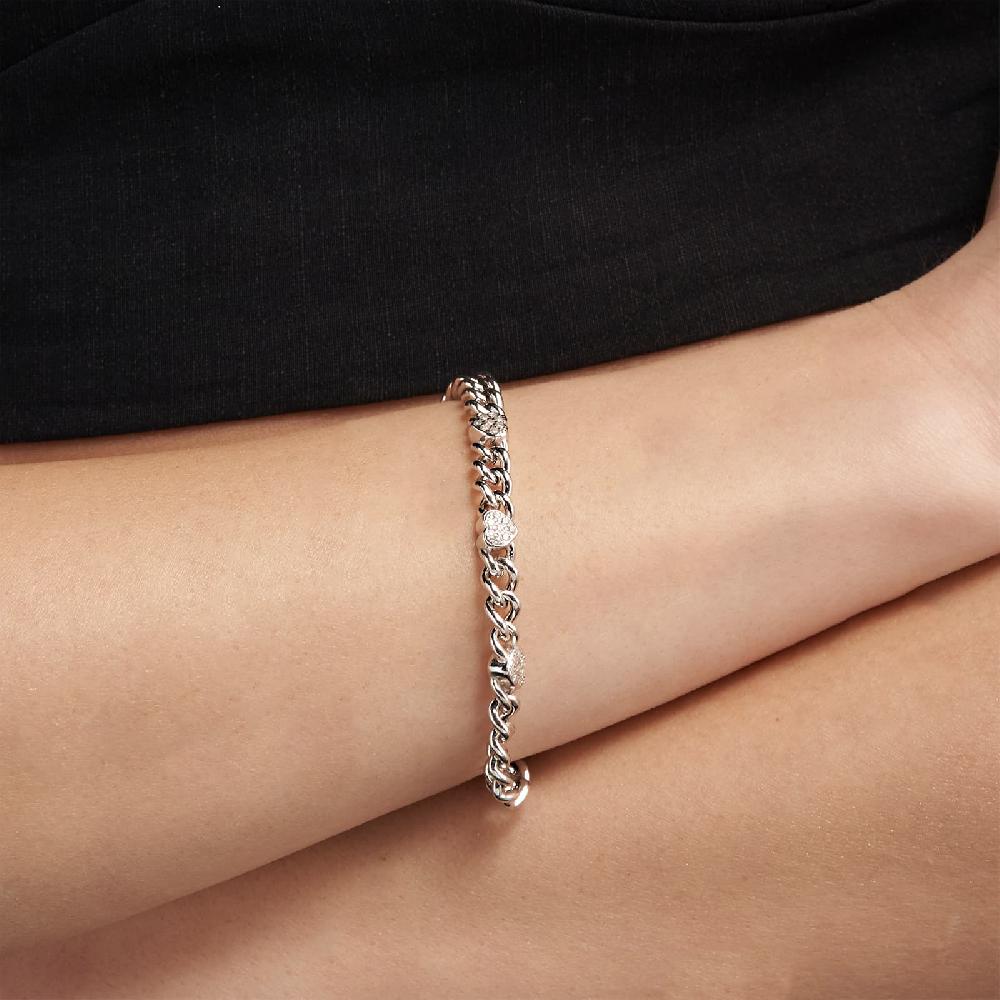 Unoaerre Bracciale in argento rodiato con cuori e cubic zirconia | UNOAERRE Gioielli Promozione Limitata