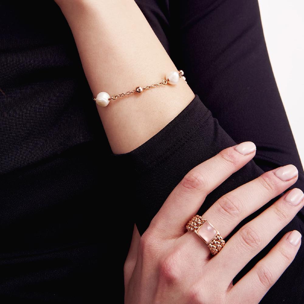 Unoaerre Bracciale in bronzo dorato rosa perle naturali | UNOAERRE Gioielli Fino Al -60%