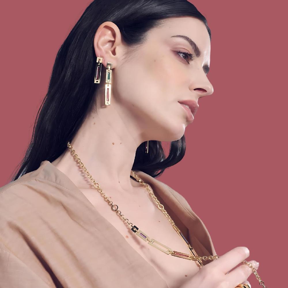 Unoaerre Orecchini lunghi donna con smalto verde e rosa | UNOAERRE Gioielli Offerta Pasqua