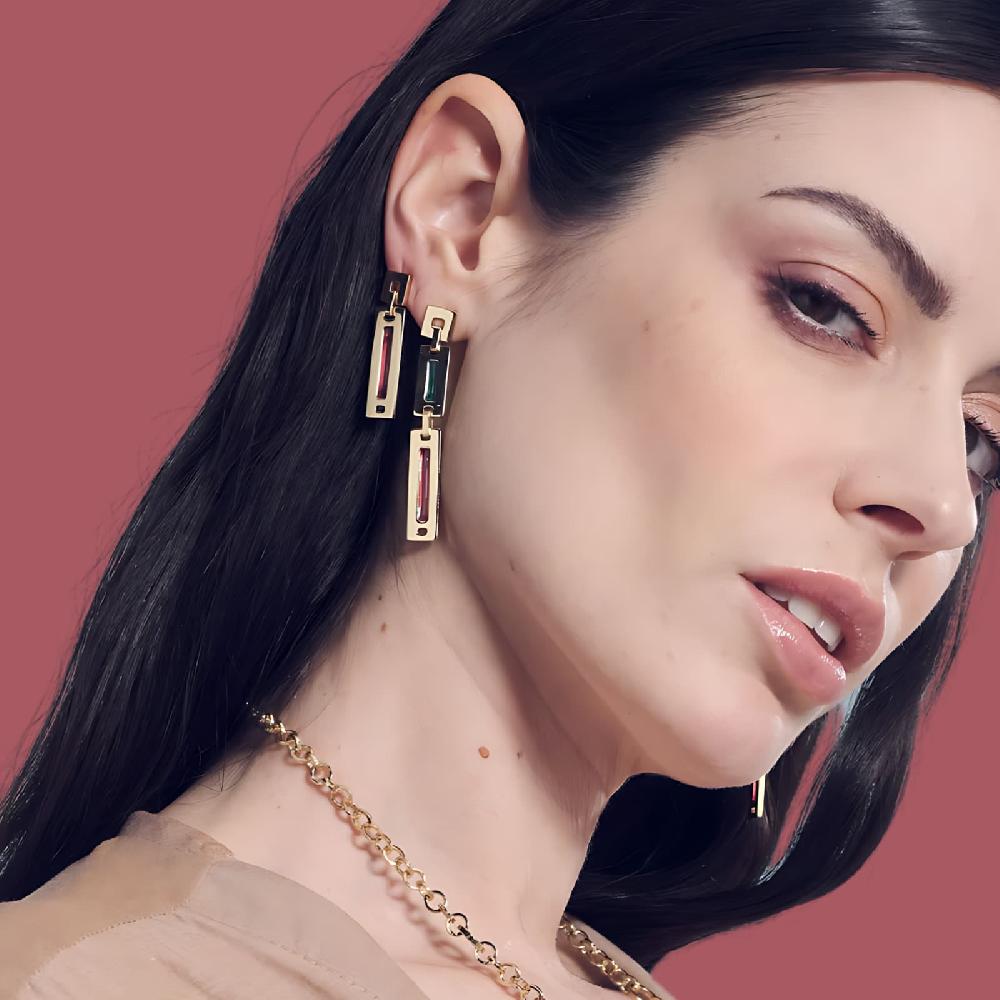 Unoaerre Orecchini lunghi donna con smalto verde e rosa | UNOAERRE Gioielli Offerta Pasqua