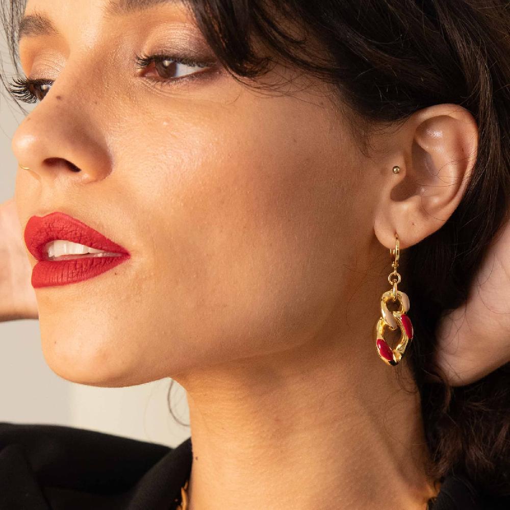 Unoaerre Orecchini catena grumetta smalto rosso bordeaux e beige. | UNOAERRE Gioielli Fino al 60% di sconto