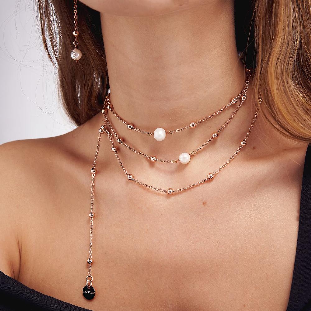 Unoaerre Collana in bronzo dorato rosa con perle | UNOAERRE Gioielli Sottocosto