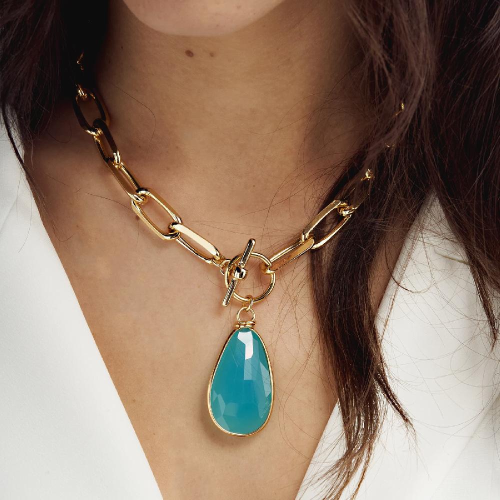 Unoaerre Collana in bronzo dorato cristallo turchese | UNOAERRE Gioielli Offerta