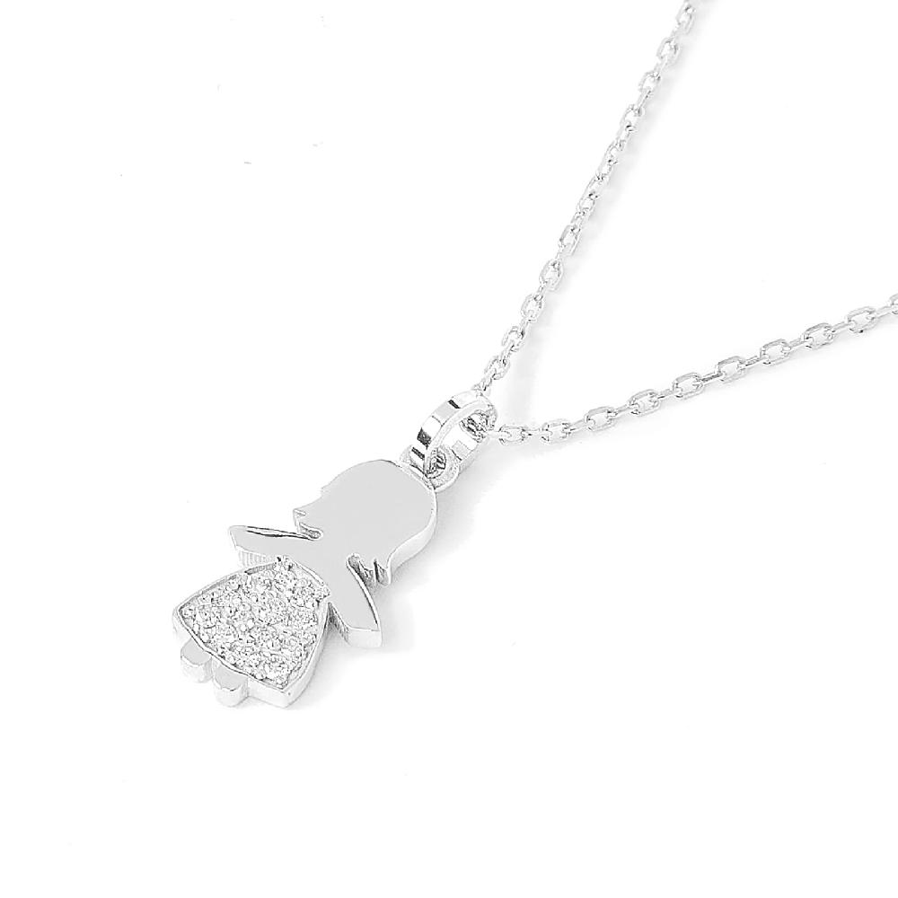 Unoaerre Collana in oro bianco con pendente bimba e diamanti | UNOAERRE Gioielli Offerte