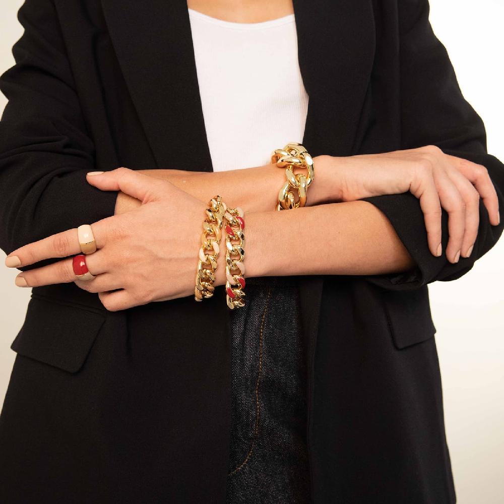 Unoaerre Bracciale donna catena grumetta smalto beige e rosso bordeaux | UNOAERRE Gioielli Limitato a 3 giorni