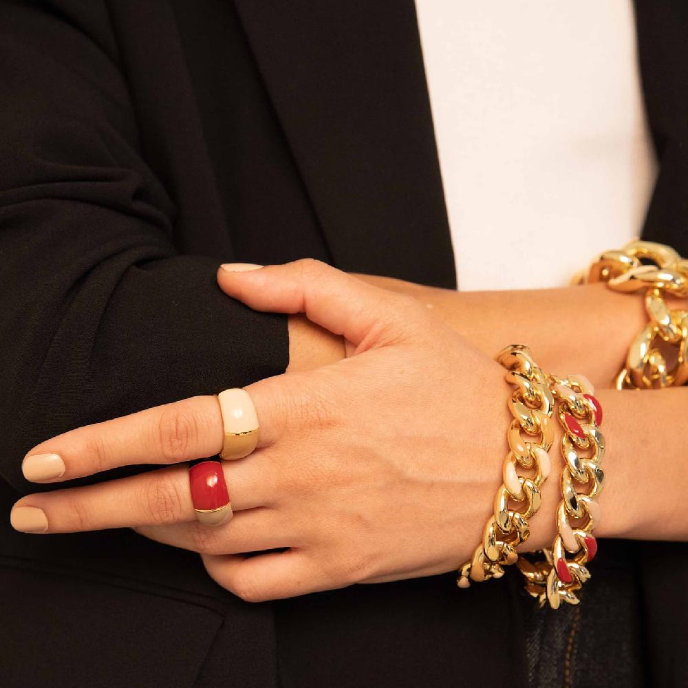Unoaerre Bracciale donna catena grumetta smalto beige e rosso bordeaux | UNOAERRE Gioielli Limitato a 3 giorni