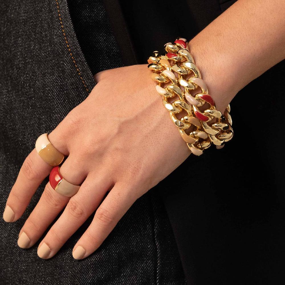 Unoaerre Bracciale donna catena grumetta smalto beige e rosso bordeaux | UNOAERRE Gioielli Limitato a 3 giorni