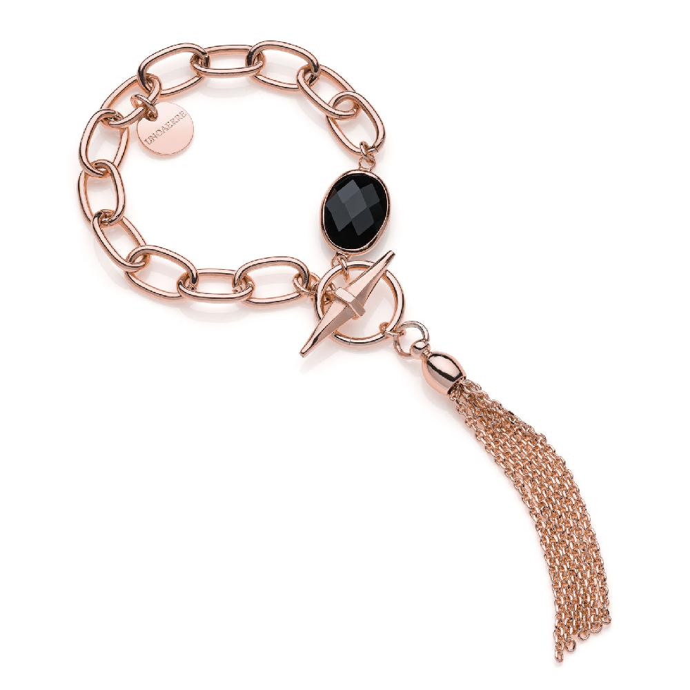 Unoaerre Bracciale catena dorata rosa e pietra nera | UNOAERRE Gioielli Italy