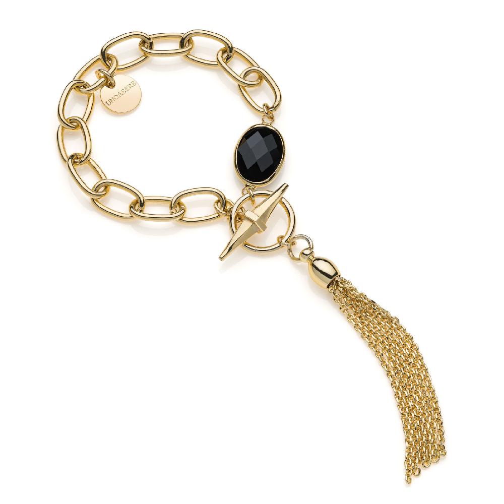 Unoaerre Bracciale catena dorata e pietra nera | UNOAERRE Gioielli Italia