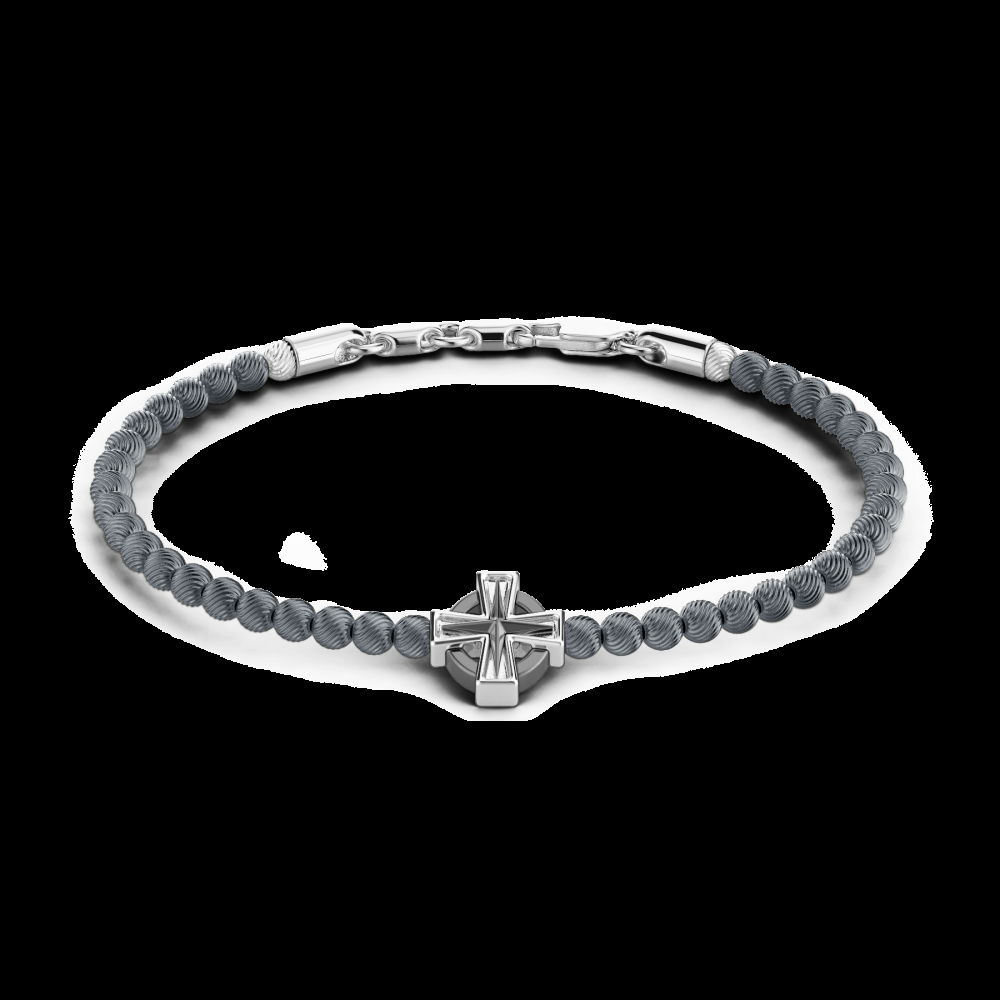 Zancan Bracciale Zancan morbido con sfere in argento e croce greca Vendita