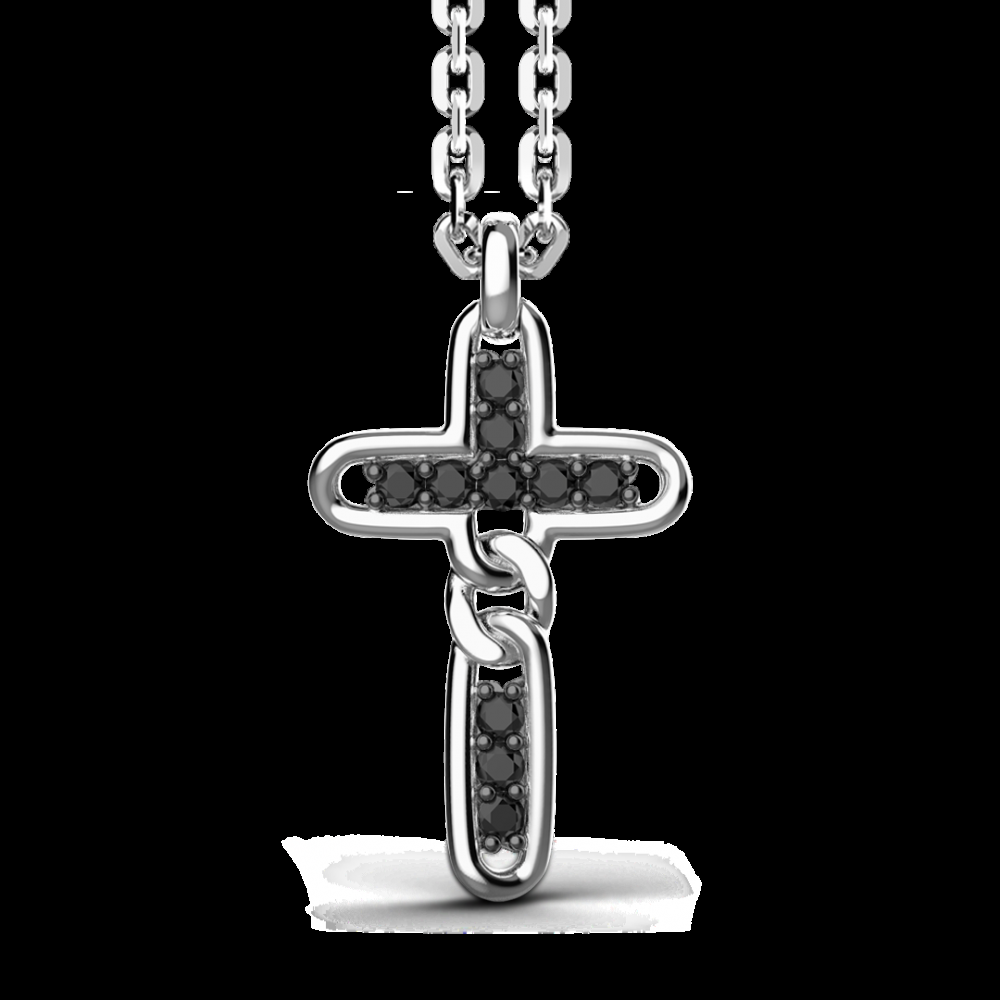 Zancan Collana Zancan in argento con pendente a croce e pietre nere