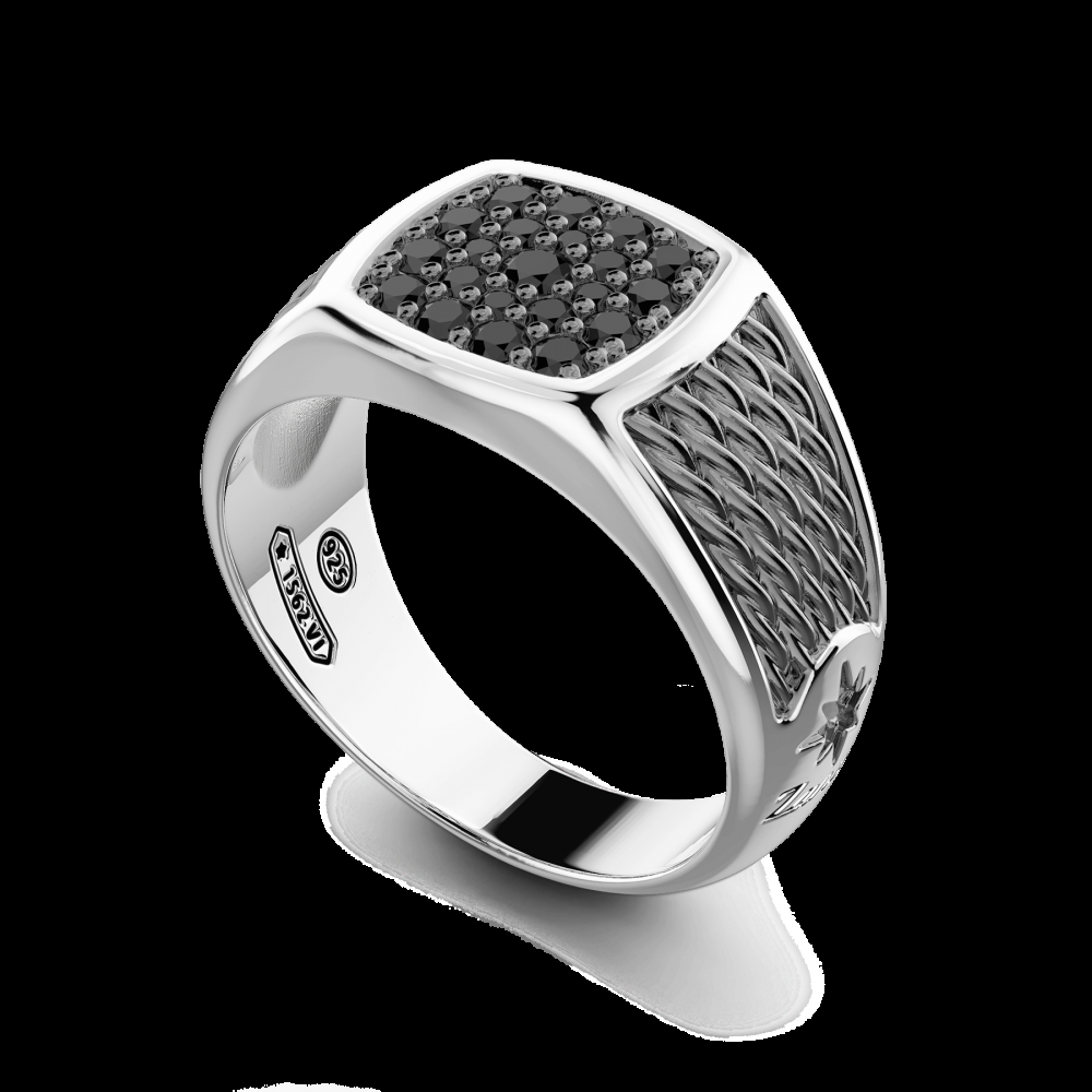 Zancan Anello chevalier Zancan in argento con pietre nere Promozione Limitata