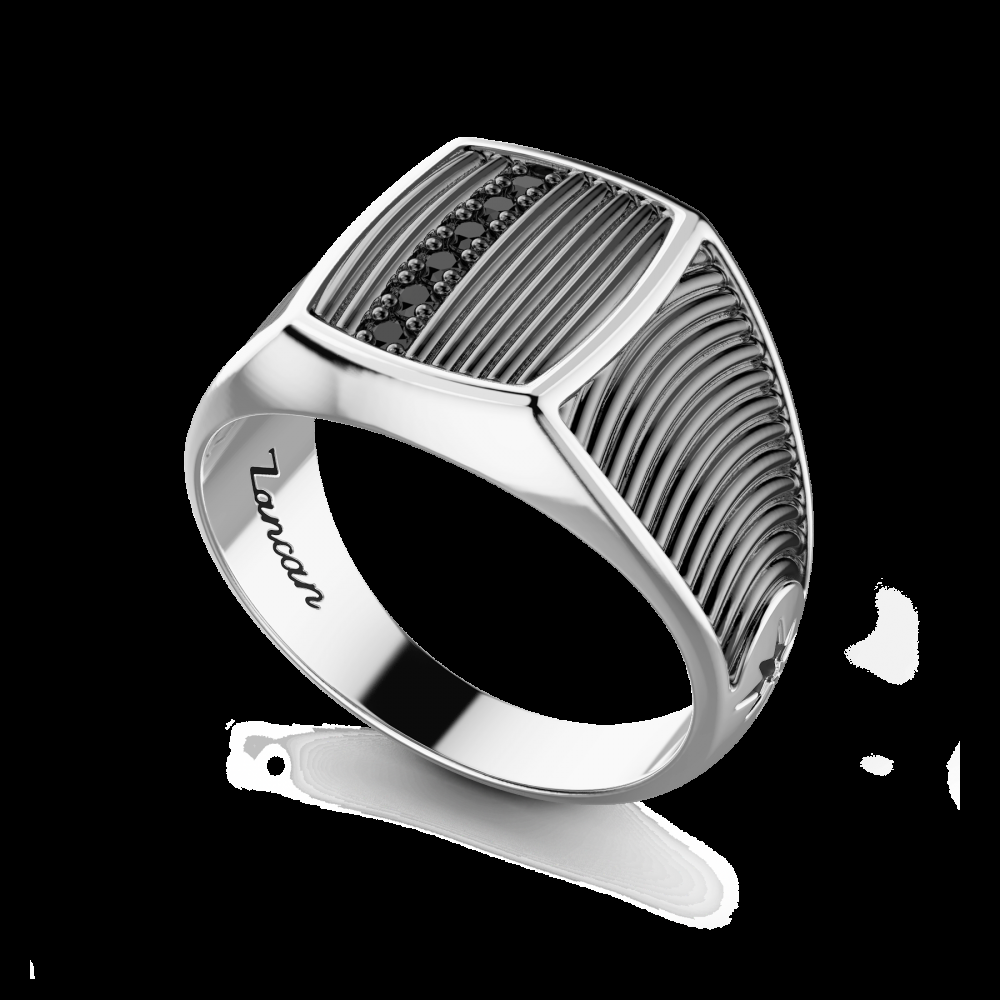 Zancan Anello chevalier Zancan in argento brunito e pietre nere Convenienza