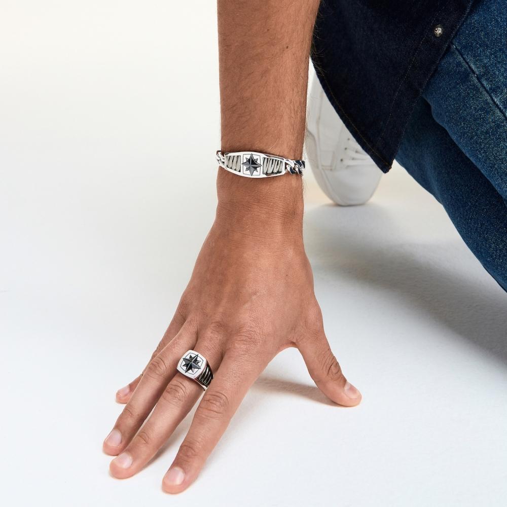 Zancan Bracciale Zancan in argento con maglia grumette e targa con rosa dei venti in ceramica Vendita Economica