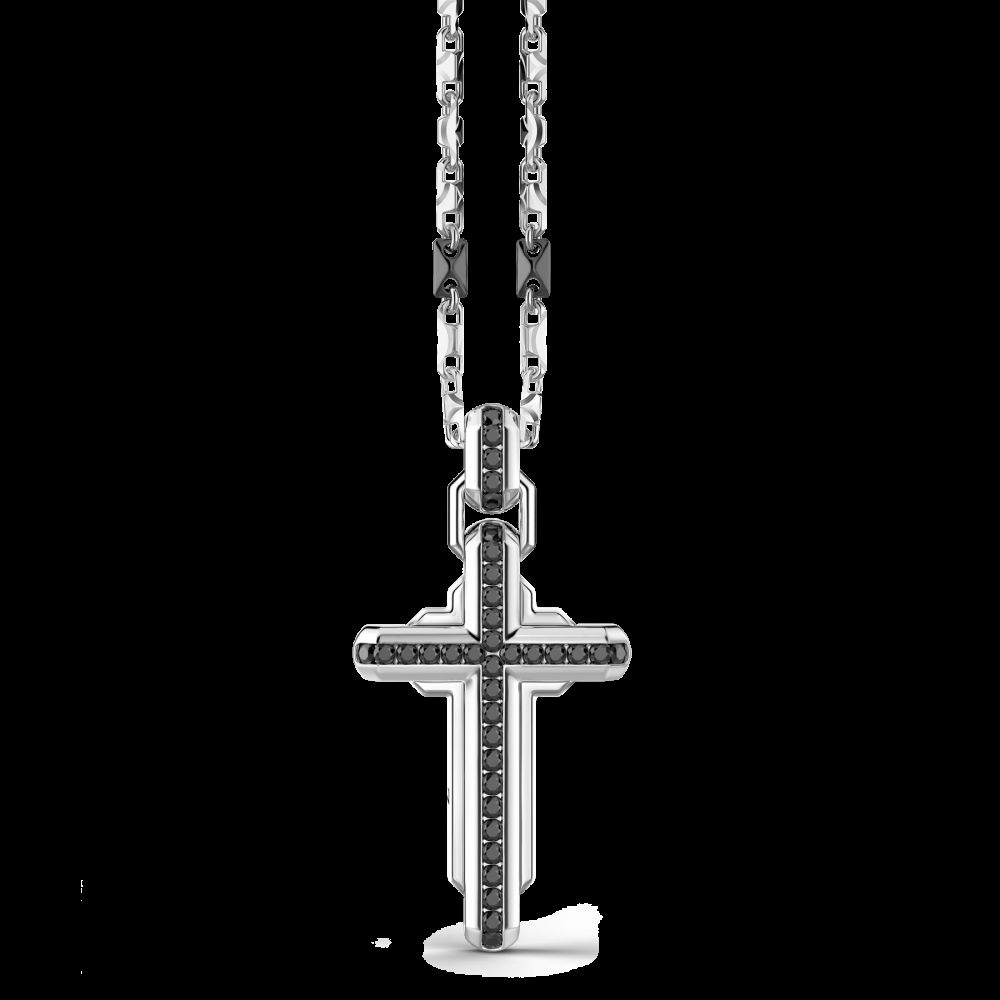 Zancan Collana Zancan in argento con pendente a croce e pietre nere Spedizione Gratuita