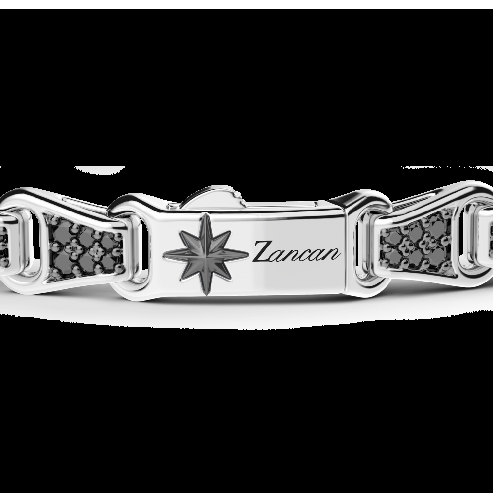 Zancan Bracciale Zancan in argento con targa e pietre nere Consegna Veloce