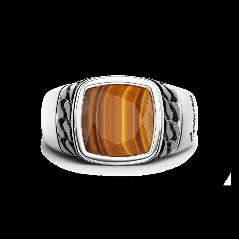 Zancan Anello in argento bianco e nero con occhio di tigre naturale Economico