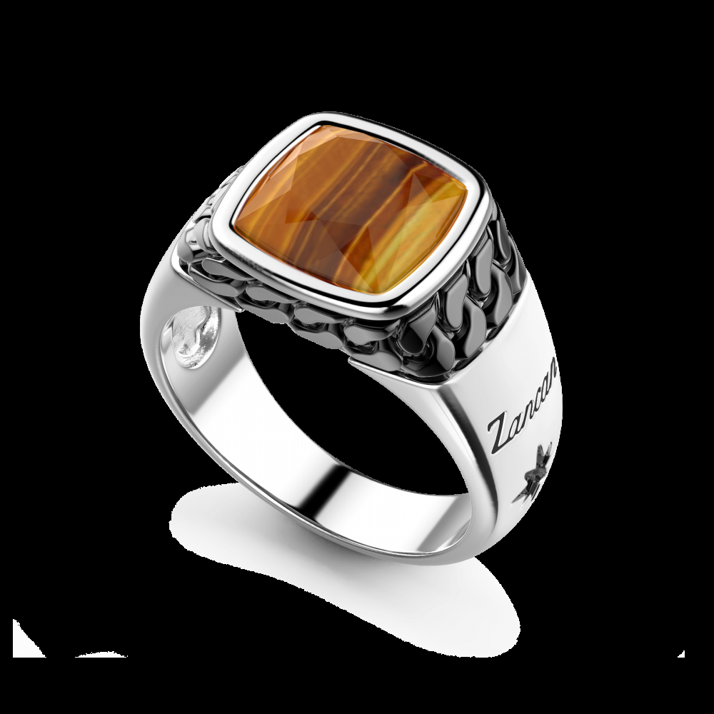 Zancan Anello in argento bianco e nero con occhio di tigre naturale Economico