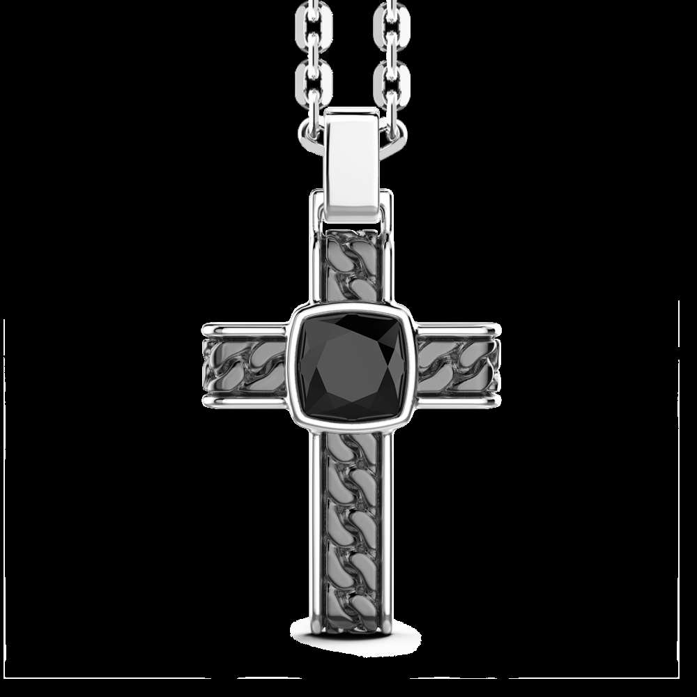 Zancan Collana in argento con pendente a croce e onice quadrata Saldi Di Fabbrica