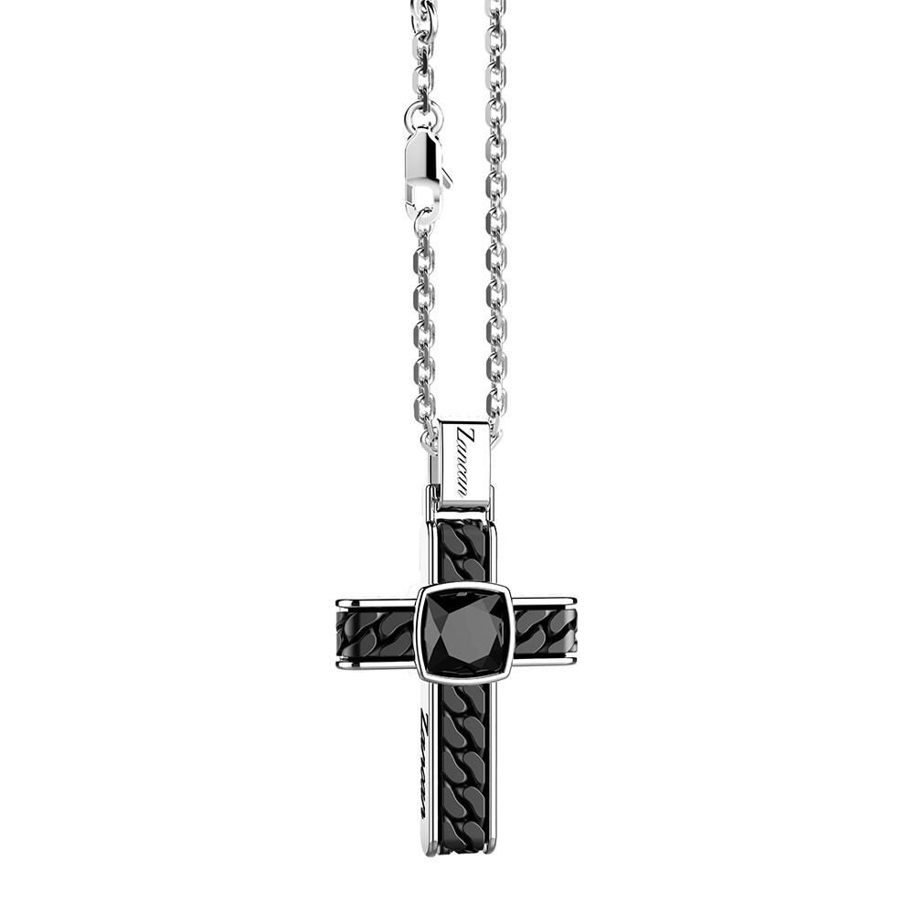 Zancan Collana in argento con pendente a croce e onice quadrata Saldi Di Fabbrica