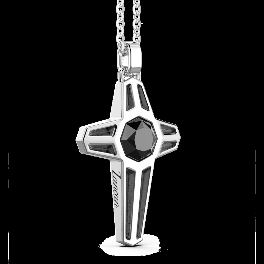 Zancan Collana Zancan in argento con pendente a croce e pietra nera In Linea