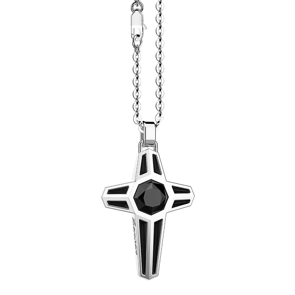 Zancan Collana Zancan in argento con pendente a croce e pietra nera In Linea