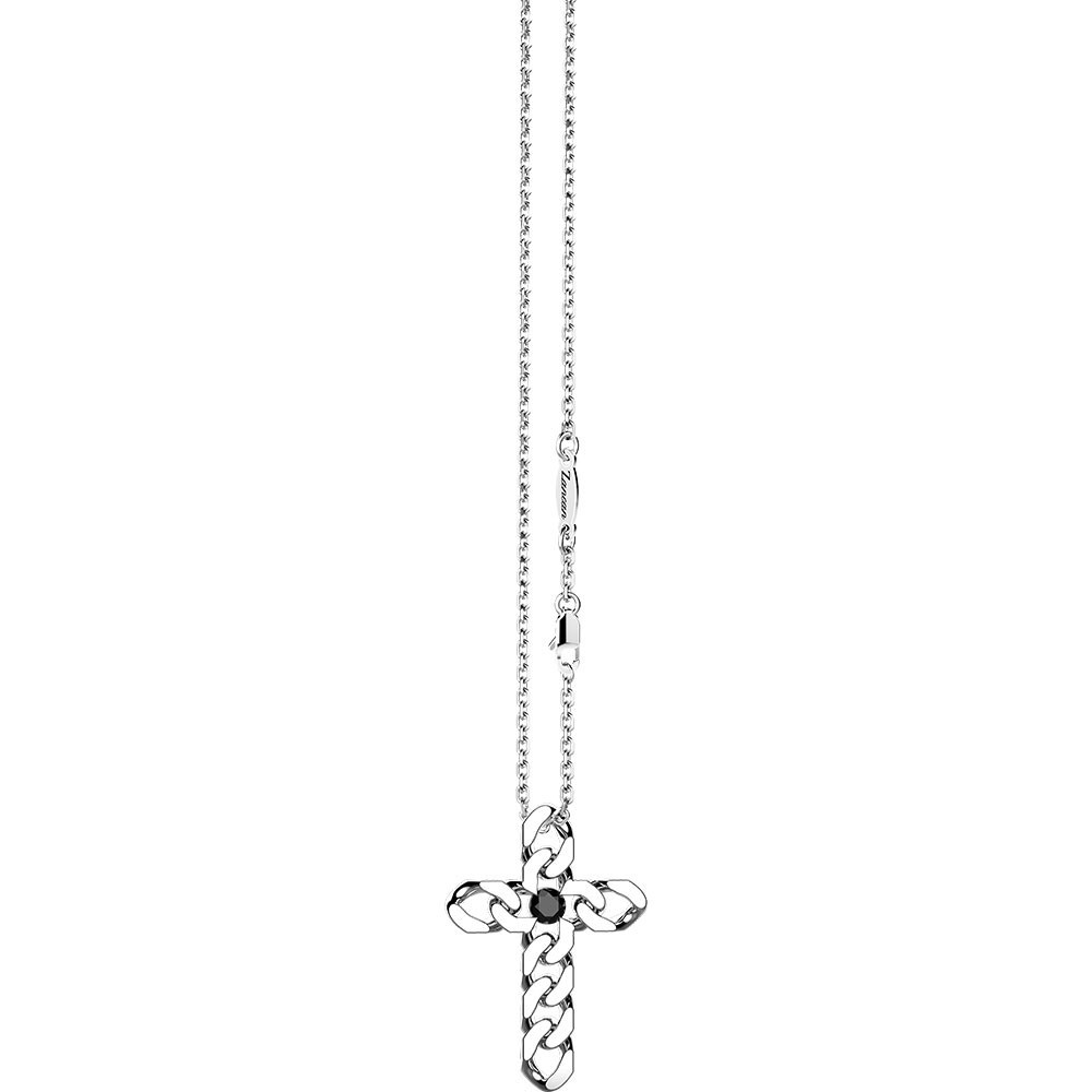 Zancan Collana Zancan in argento con pendente a croce e pietre nere Presa