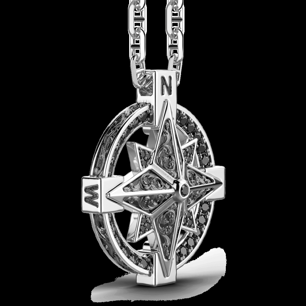Zancan Collana Zancan in argento con pendente a rosa dei venti e pietre nere Novità