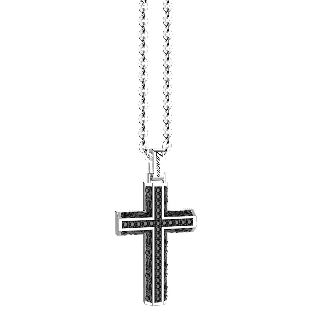 Zancan Collana Zancan in argento con pendente a croce e pietre nere Economico