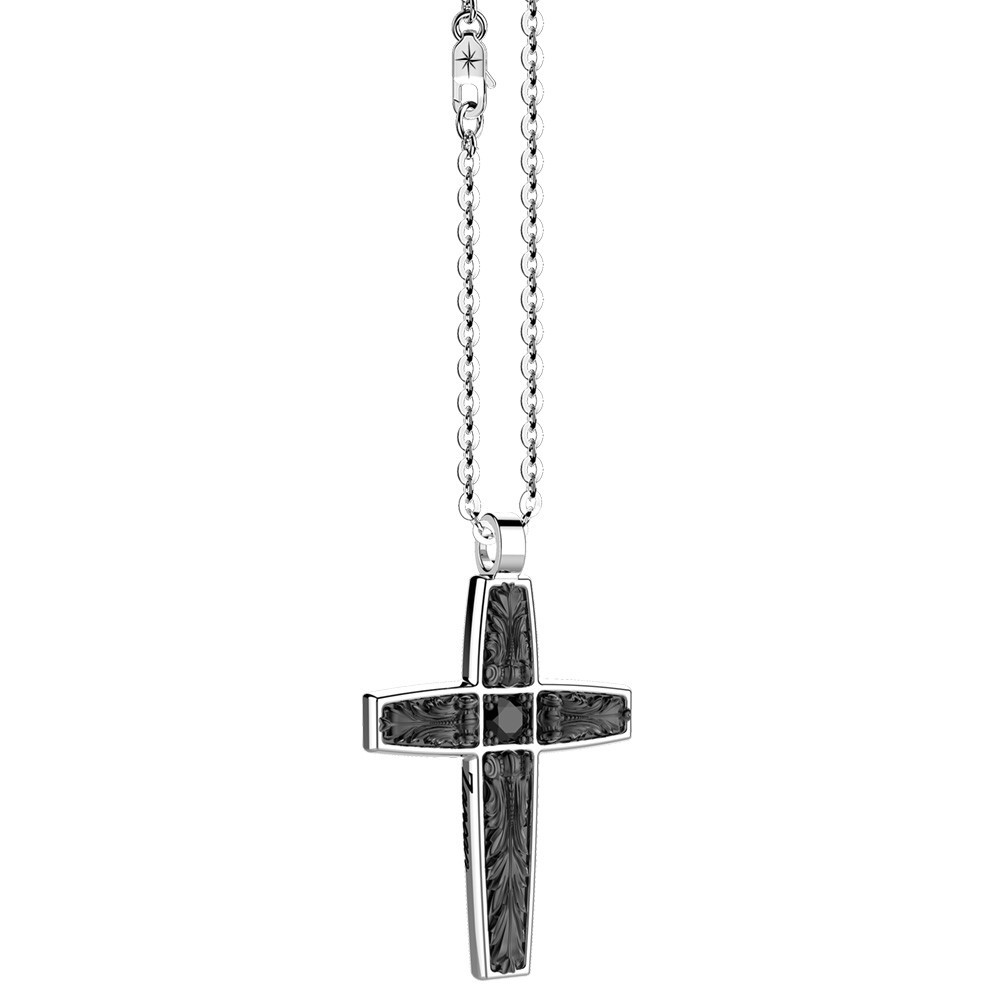 Zancan Collana Zancan in argento con pendente a croce e pietre nere Offerte