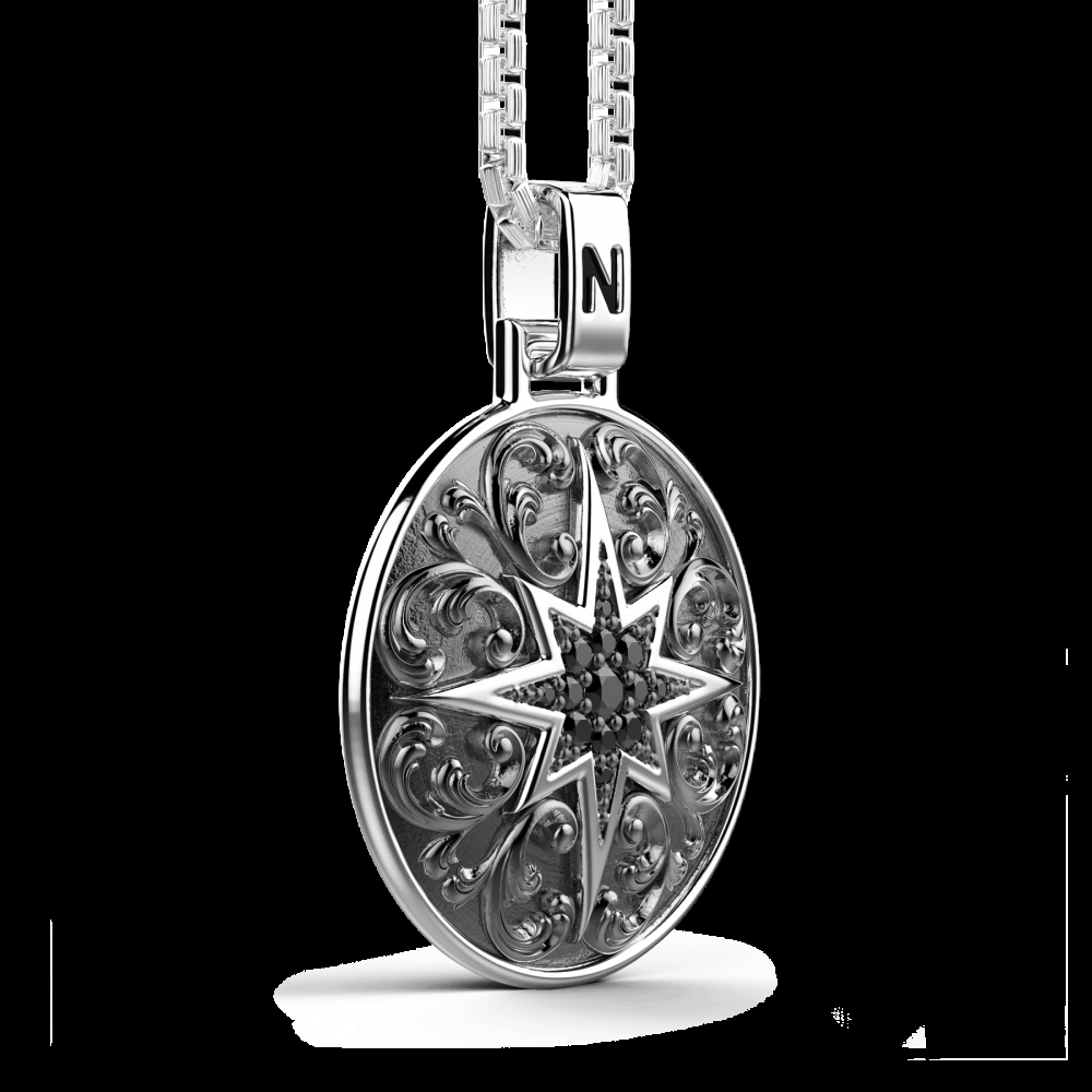 Zancan Collana Zancan in argento con pendente a rosa dei venti e pietre nere In Saldo