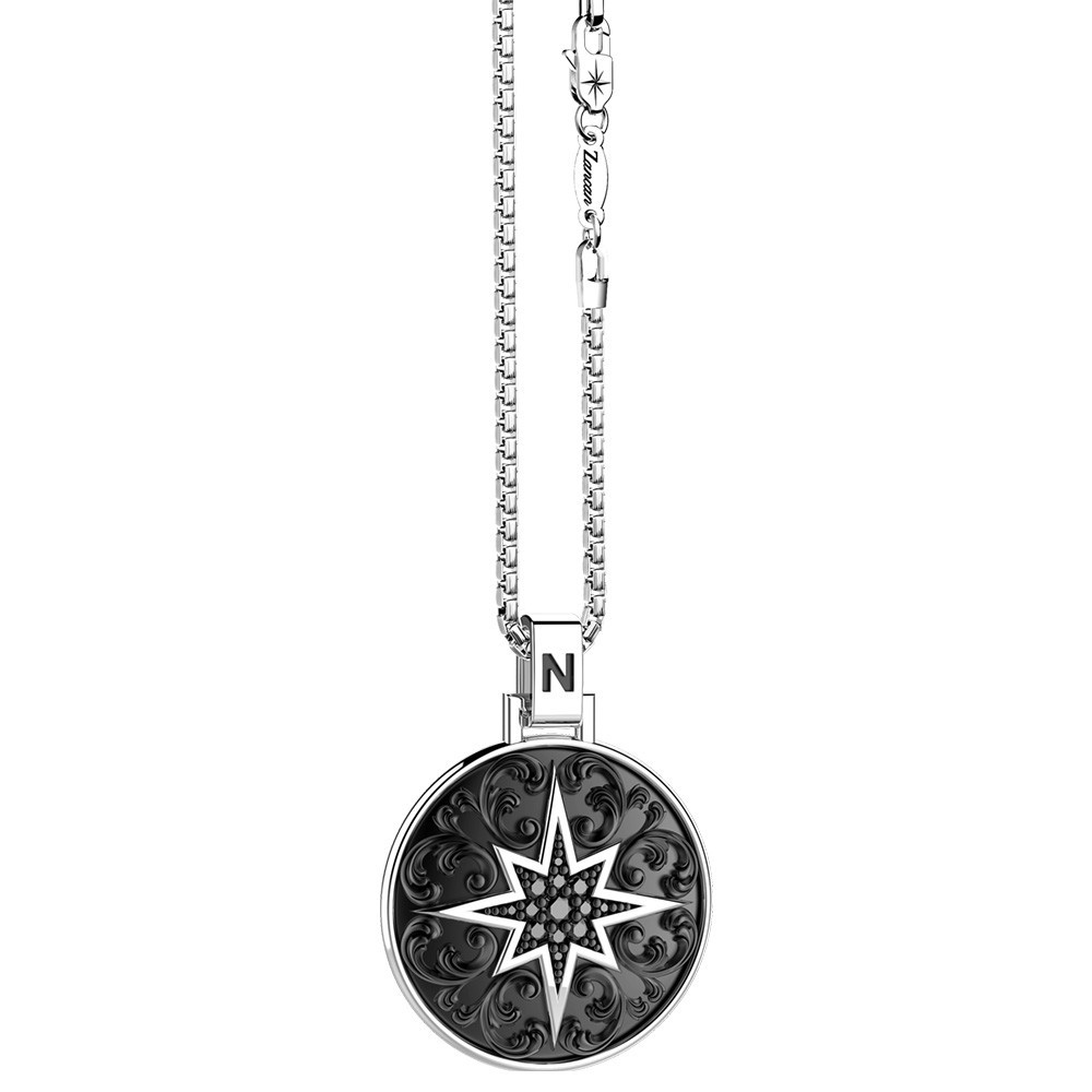 Zancan Collana Zancan in argento con pendente a rosa dei venti e pietre nere In Saldo