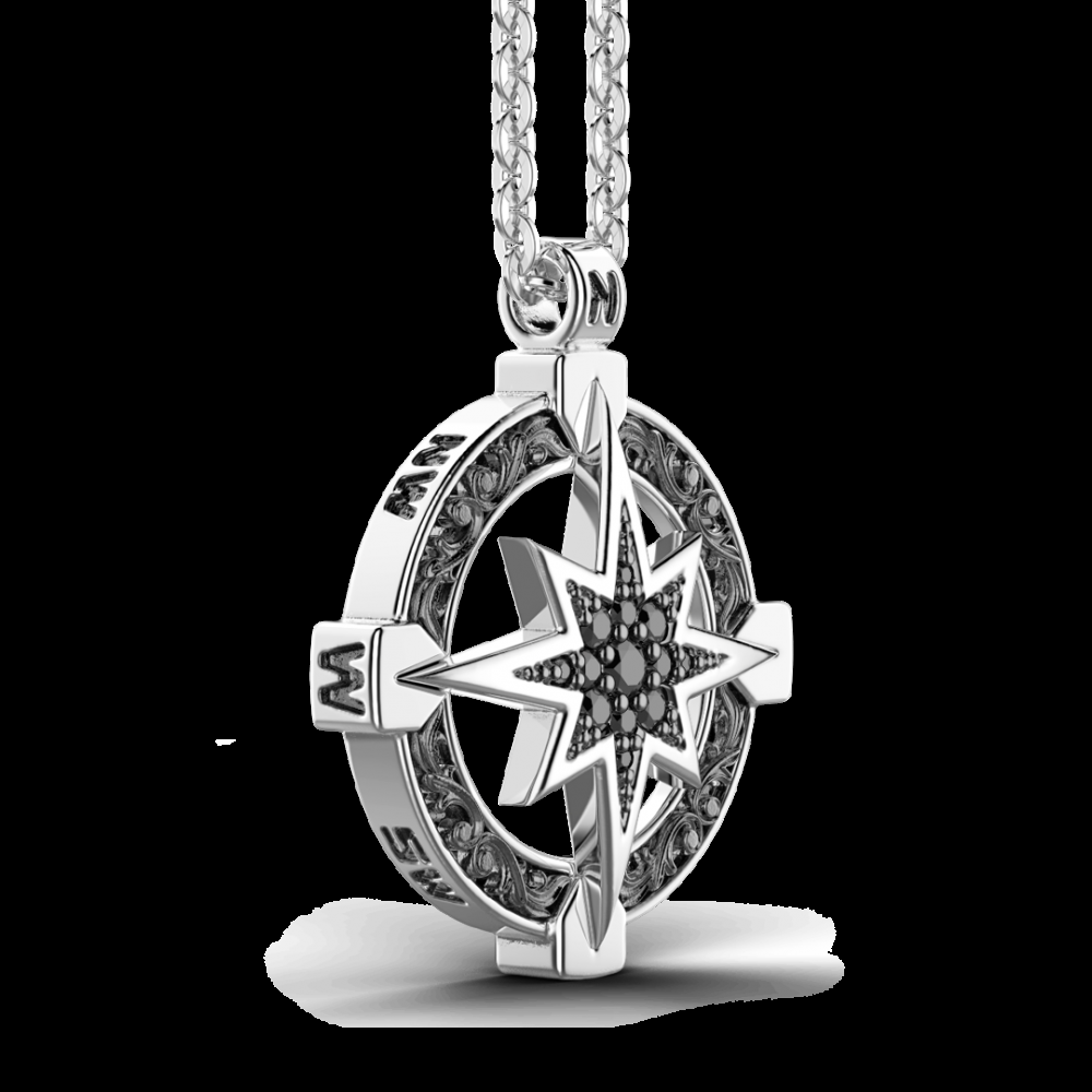 Zancan Collana Zancan in argento con pendente a rosa dei venti e pietre nere Nuova
