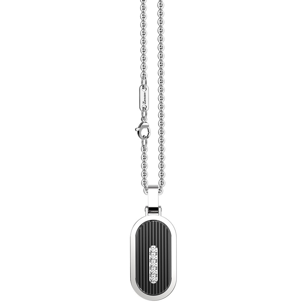 Zancan Collana Zancan in acciaio con piastrina e zaffiro bianco