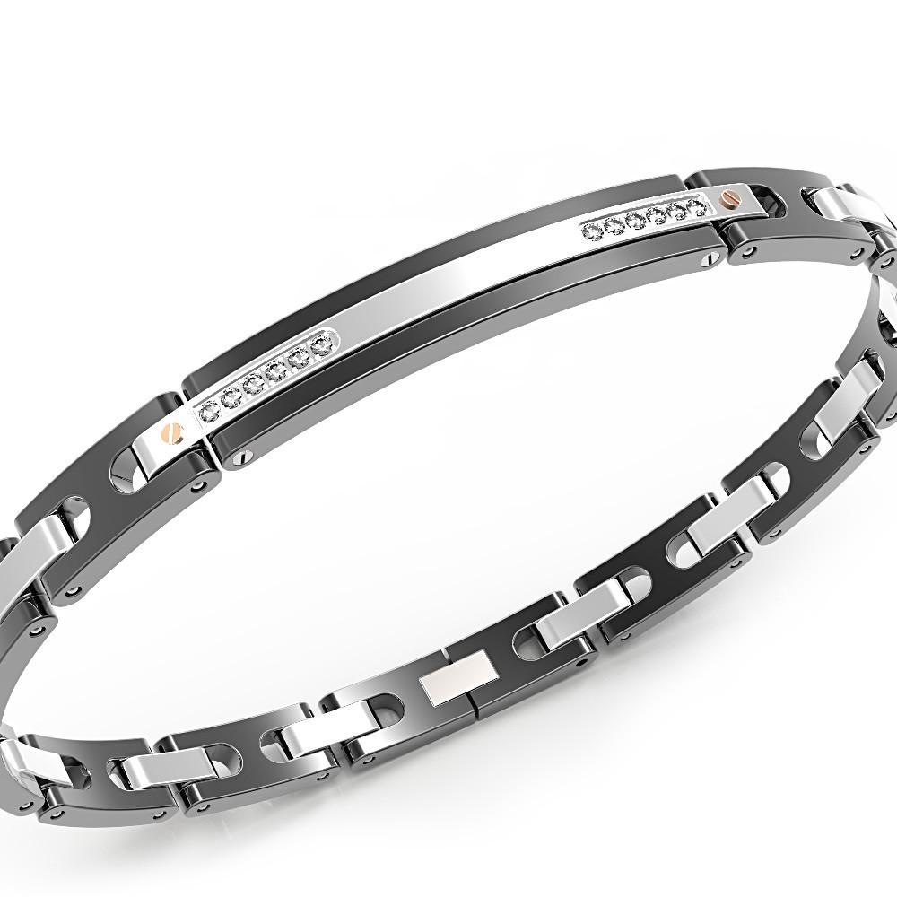 Zancan Bracciale Zancan in acciaio nero e zaffiri bianchi Sottocosto