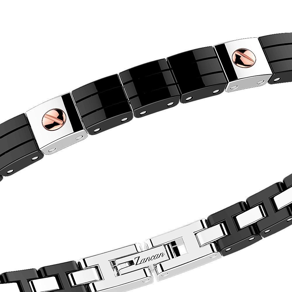 Zancan Bracciale Zancan in acciaio e ceramica nera Presa