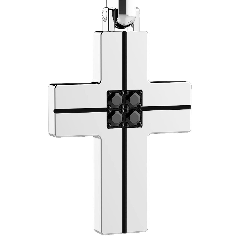Zancan Collana Zancan in acciaio con croce e brillanti neri In Vendita