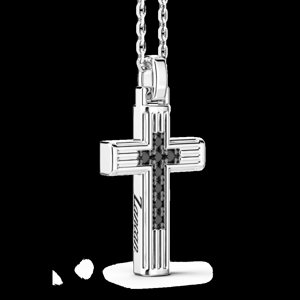 Zancan Collana Zancan in argento con pendente a croce e spinelli neri Vendita Calda