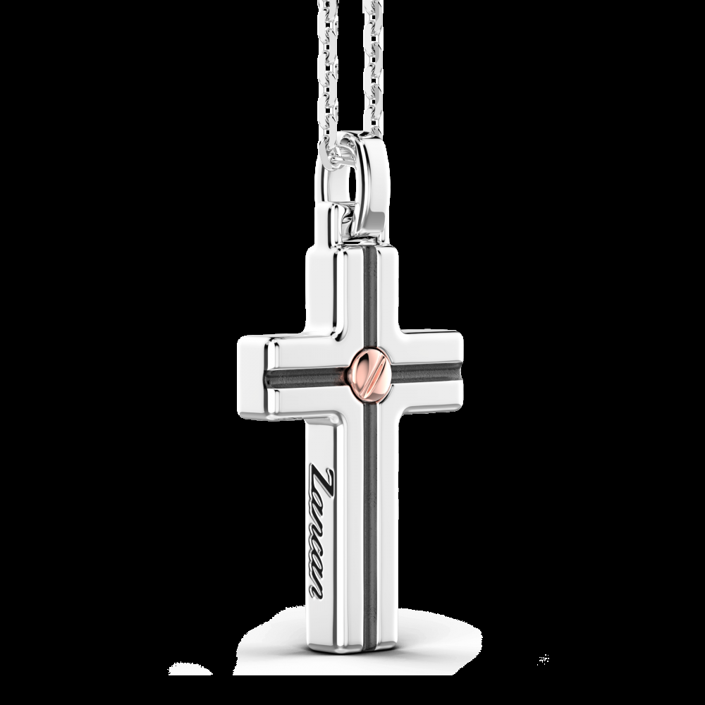 Zancan Collana Zancan in argento con pendente a croce e vite in oro rosa Pezzi Unici