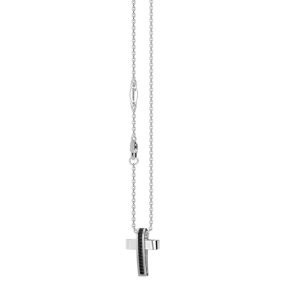 Zancan Collana Zancan in argento con pendente a croce e pietre nere Consegna Veloce