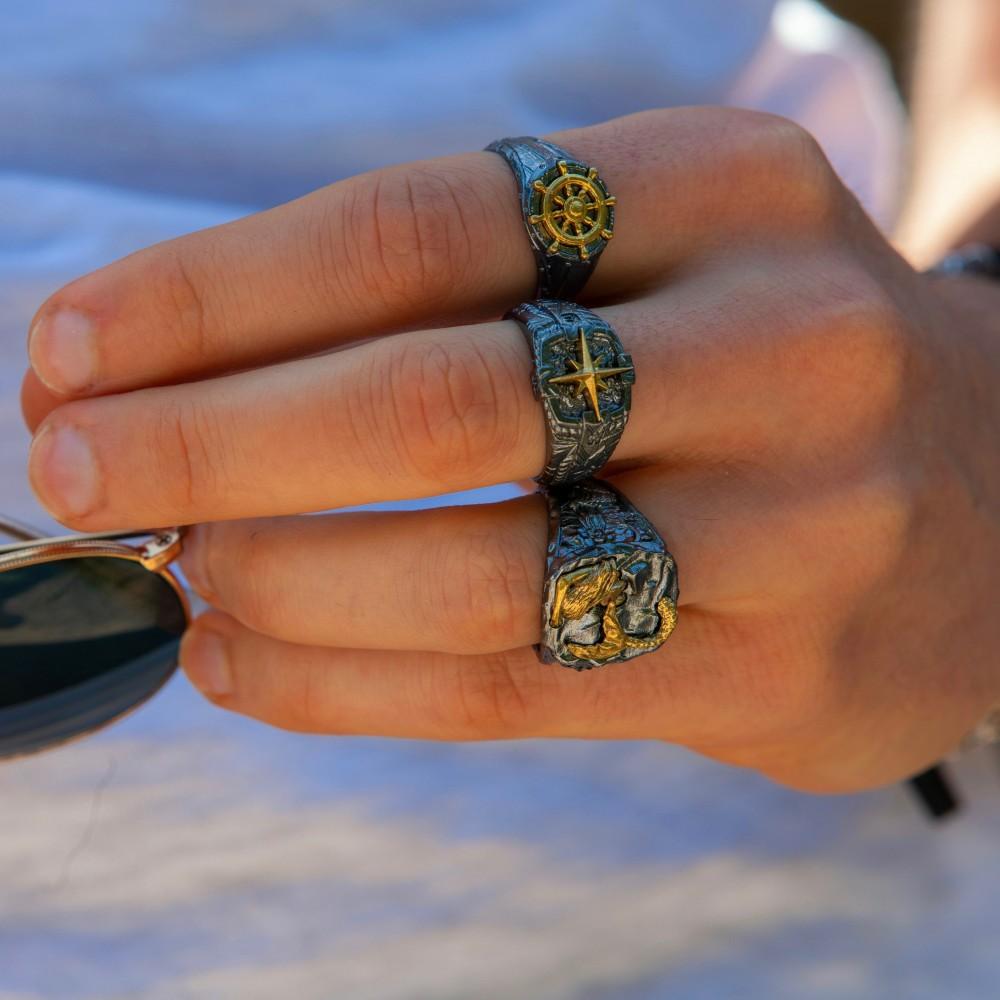 Zancan Anello Zancan in argento brunito con rosa dei venti Sottocosto