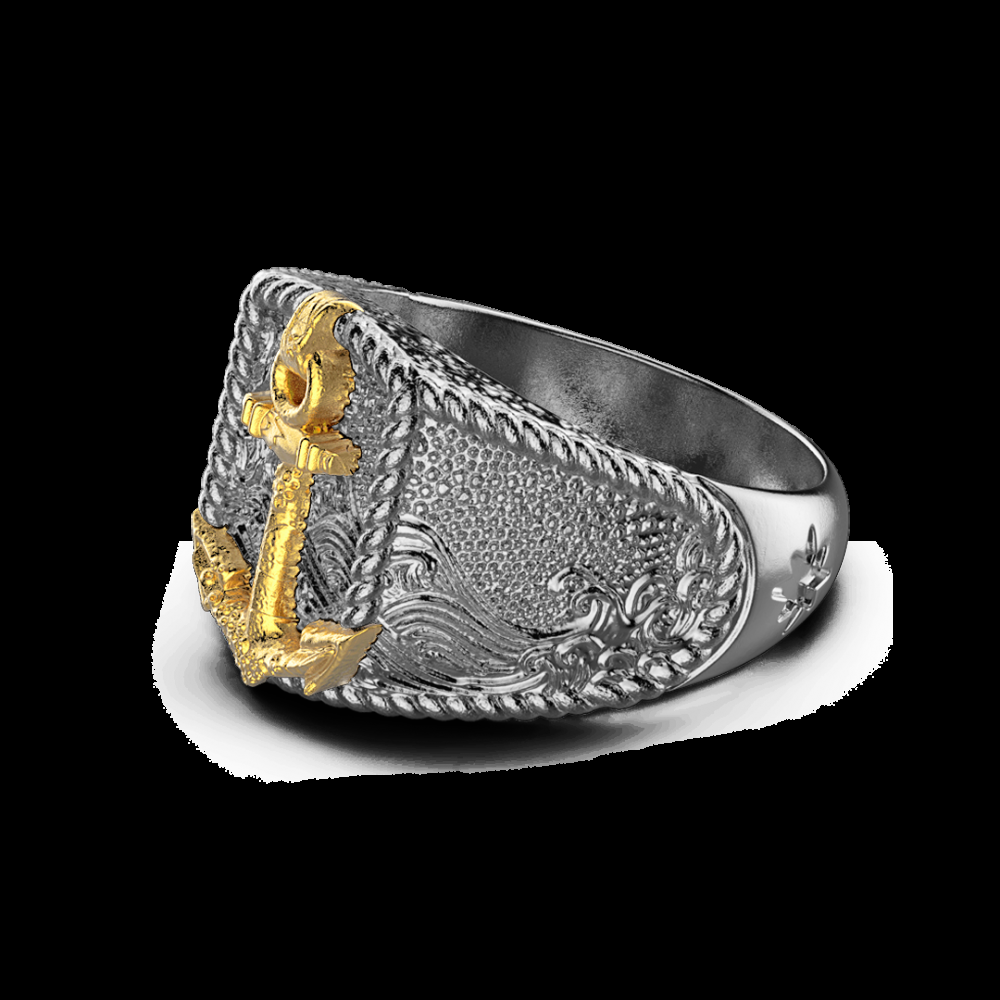 Zancan Anello Zancan in argento brunito con ancora Sconto
